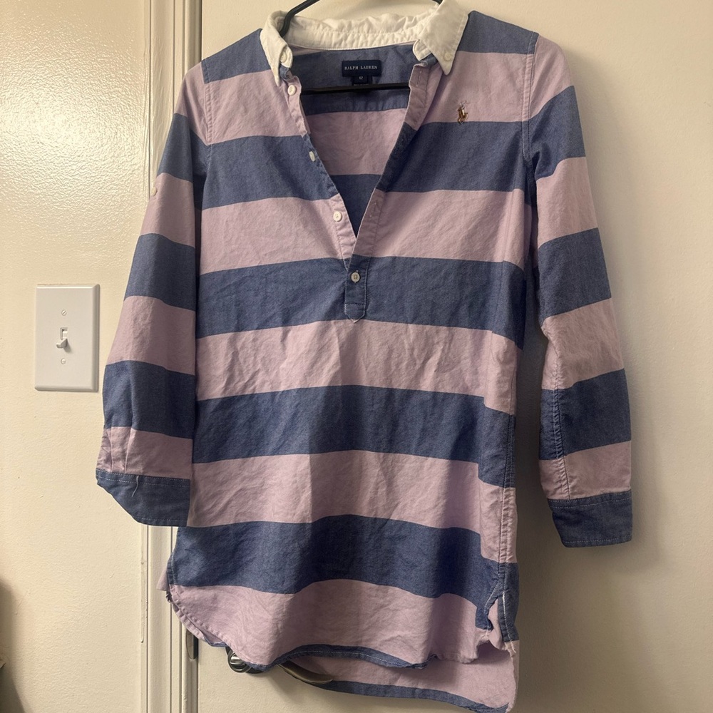Polo Ralph Lauren Striped Rugby Pullover Shirt Size 12 Girls Fits Women XS-S